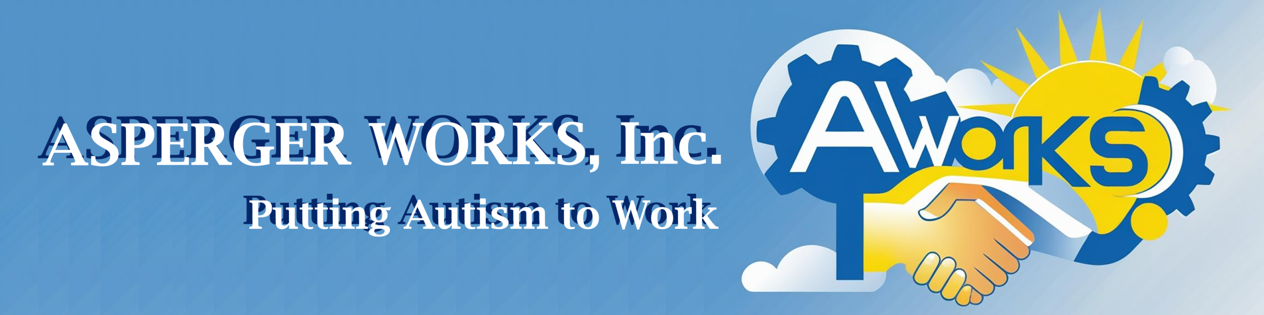 AWorks logo on a light-blue background preceded by the Works, "ASPERGER WORKS, INC. Putting Autism to Work