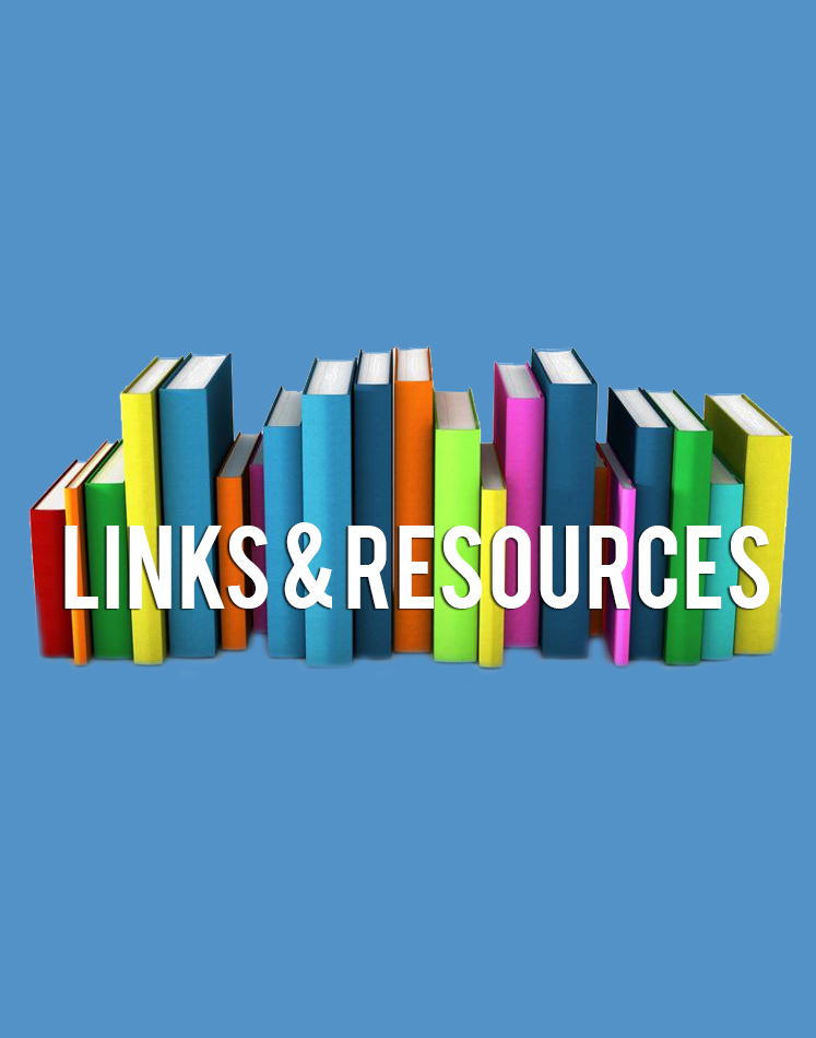 links-and-resources_2 Books of various colors on a blue background with the words, "Links & Resources" in white across the books
