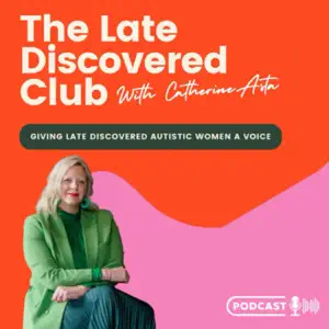 LateDiscoveredClub A Woman with long blond hair in a green jacket with an orange and pink background and the words, "THE LATE DISCOVERED CLUB" in whithe